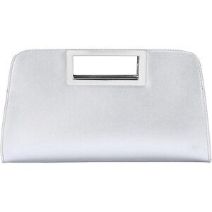 🆕Women Silver  Leather Cut-Out Handle Evening Handbag Crossbody Party Bag